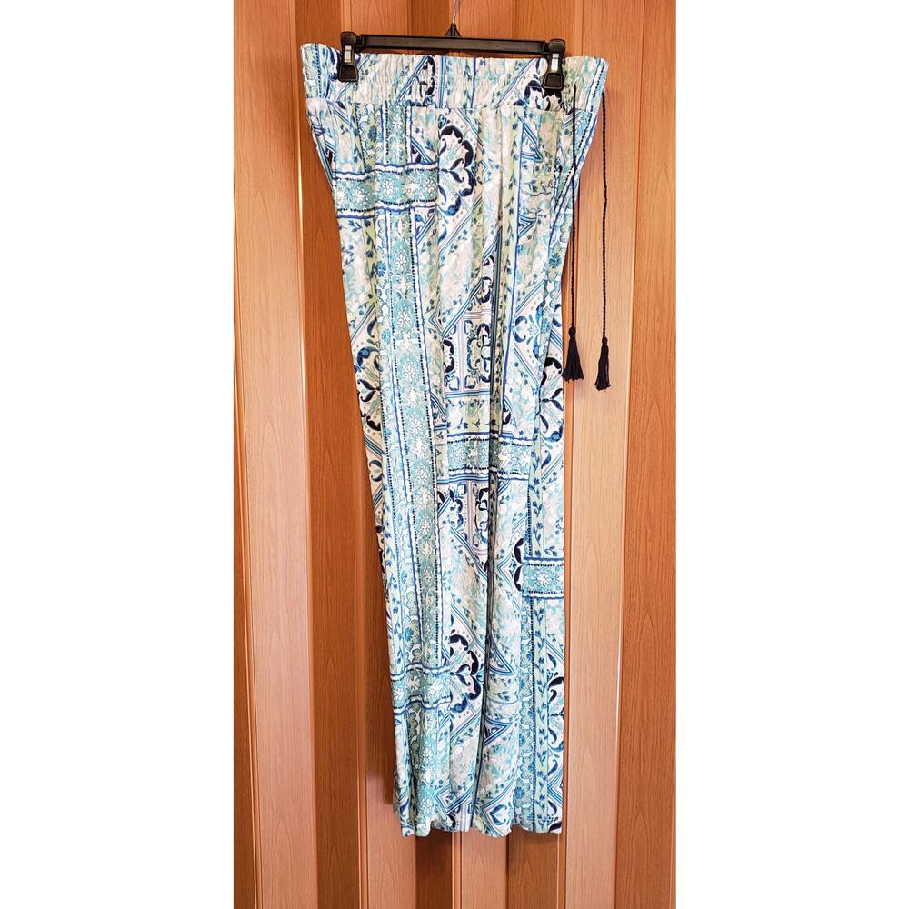 New Directions Size large Boho green & blue flared pants - Picture 2 of 4